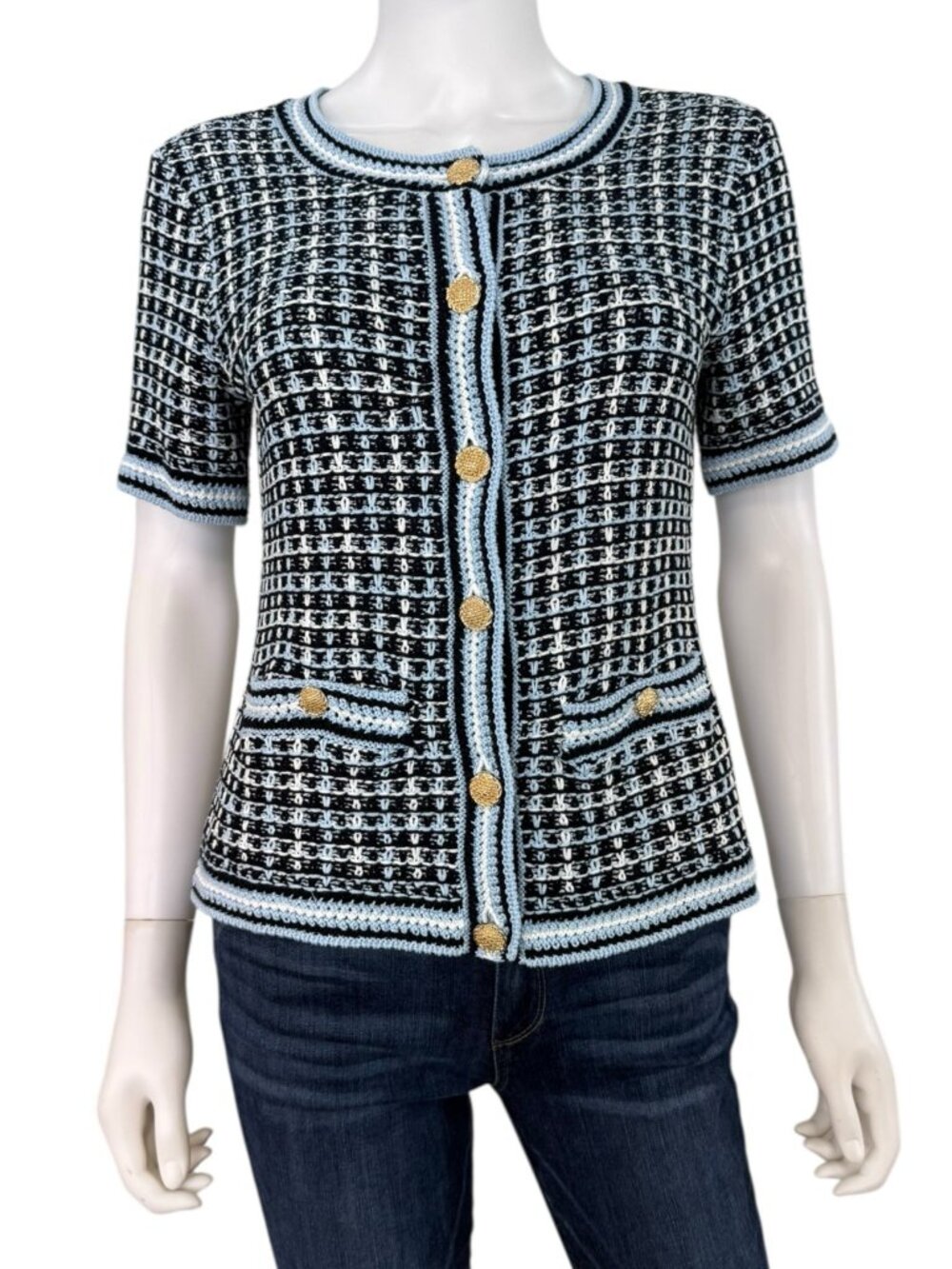 Talbots NWT Blue Textured Plaid Sweater Cardigan Size XS G0839